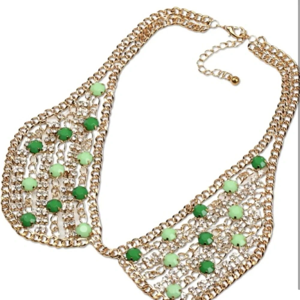 Elegant Gold Crystal and Green Collar Necklace